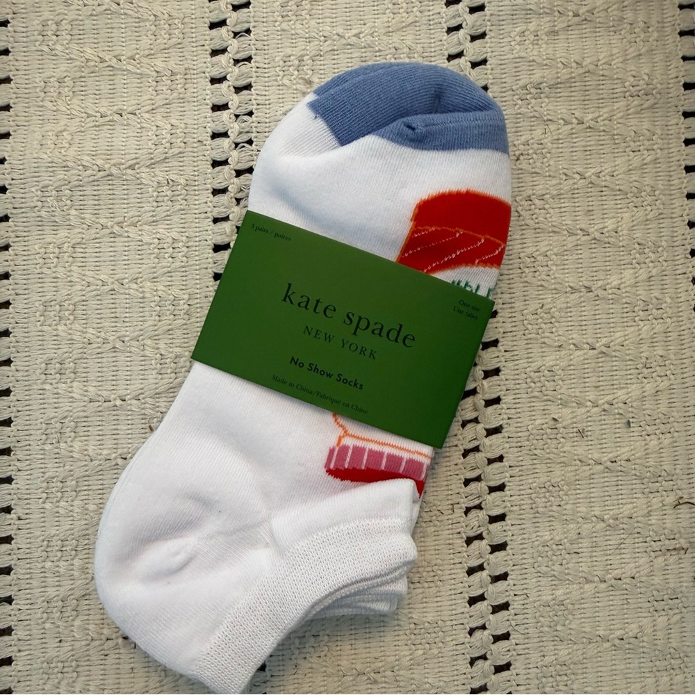 Kate Spade 3-Pack No Show Socks Salsa & Stripes Blue White - Picture 3 of 5